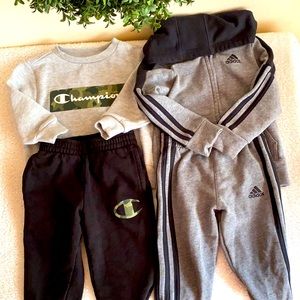 2 SETS OF ADIDAS AND CHAMPION HOODIE AND SWEATPANTS SIZE 2T/ BOY
